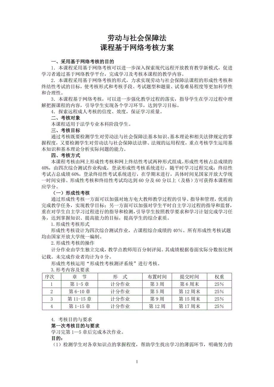 劳动与社会保障法课程基于网络考核方案_第1页