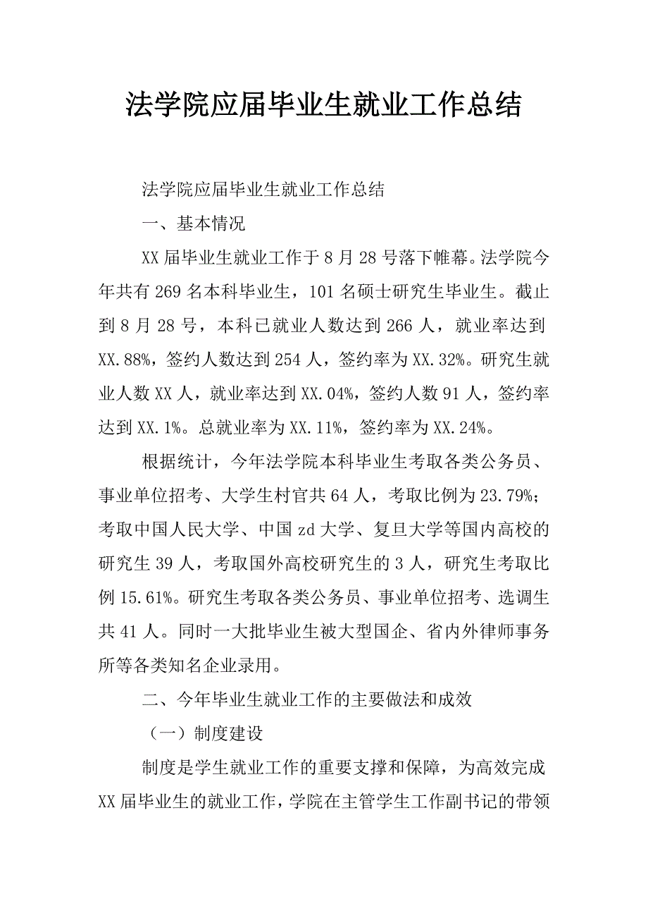 法学院应届毕业生就业工作总结_第1页