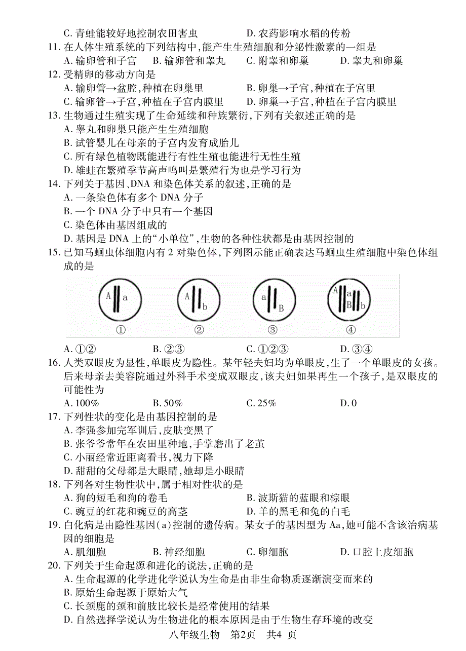 山东省枣庄市薛城区2017-2018学年八年级生物上学期期中试题 新人教版_第2页