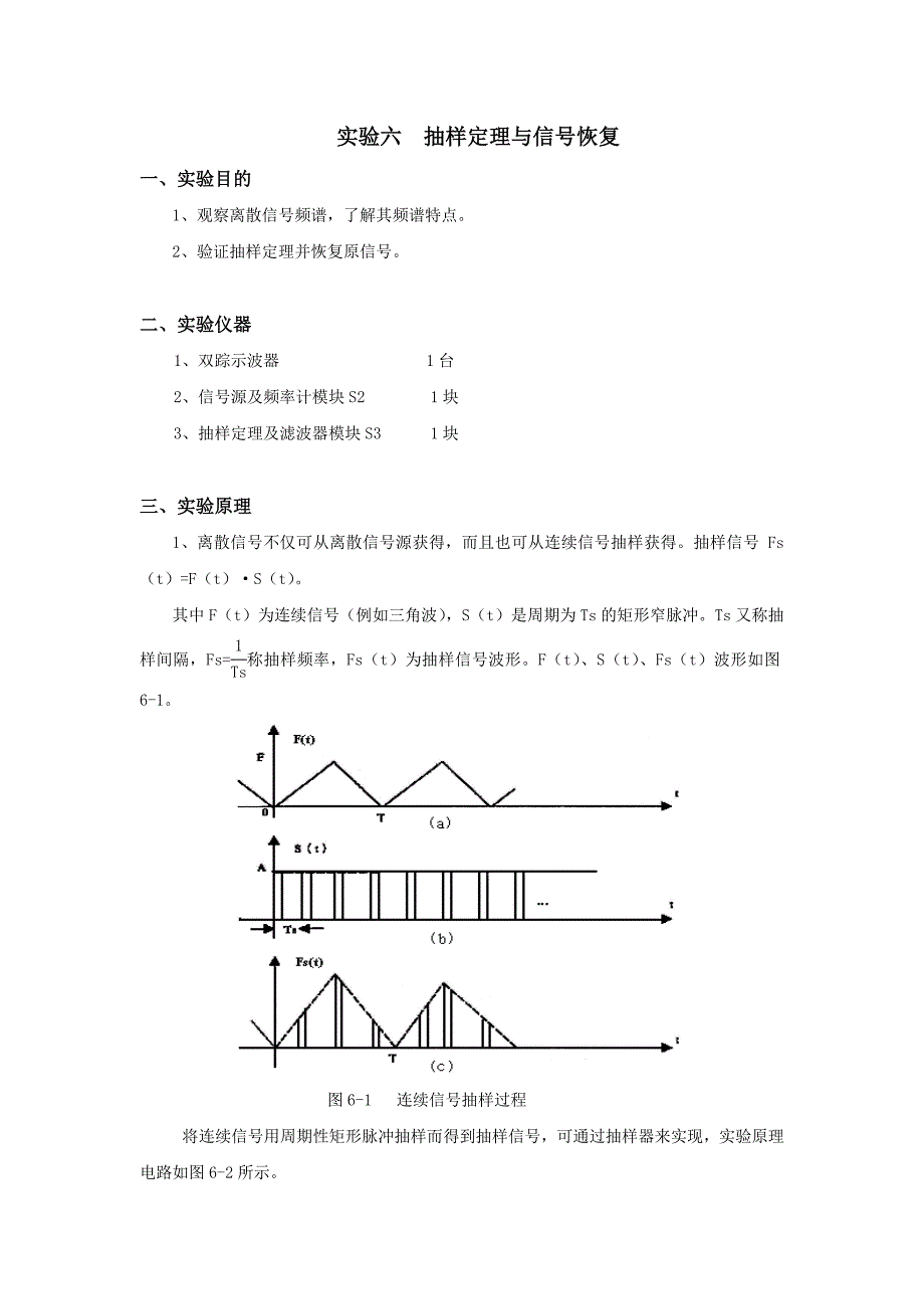 实验六  抽样定理与信号恢复(有数据)_第1页