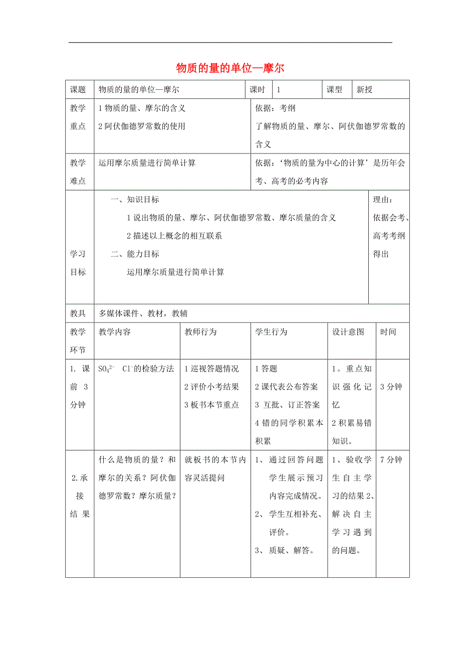 辽宁省大连市高中化学第一章从实验学化学1.2.1物质的量的单位__摩尔2教案新人教版必修_第1页