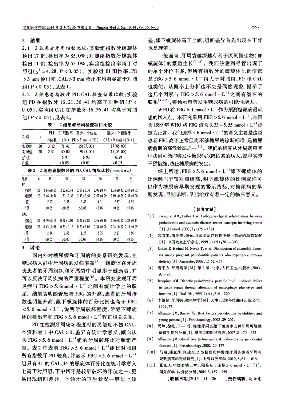 牙周龈下螺旋体预示早期糖尿病的临床研究 (论文)_第2页