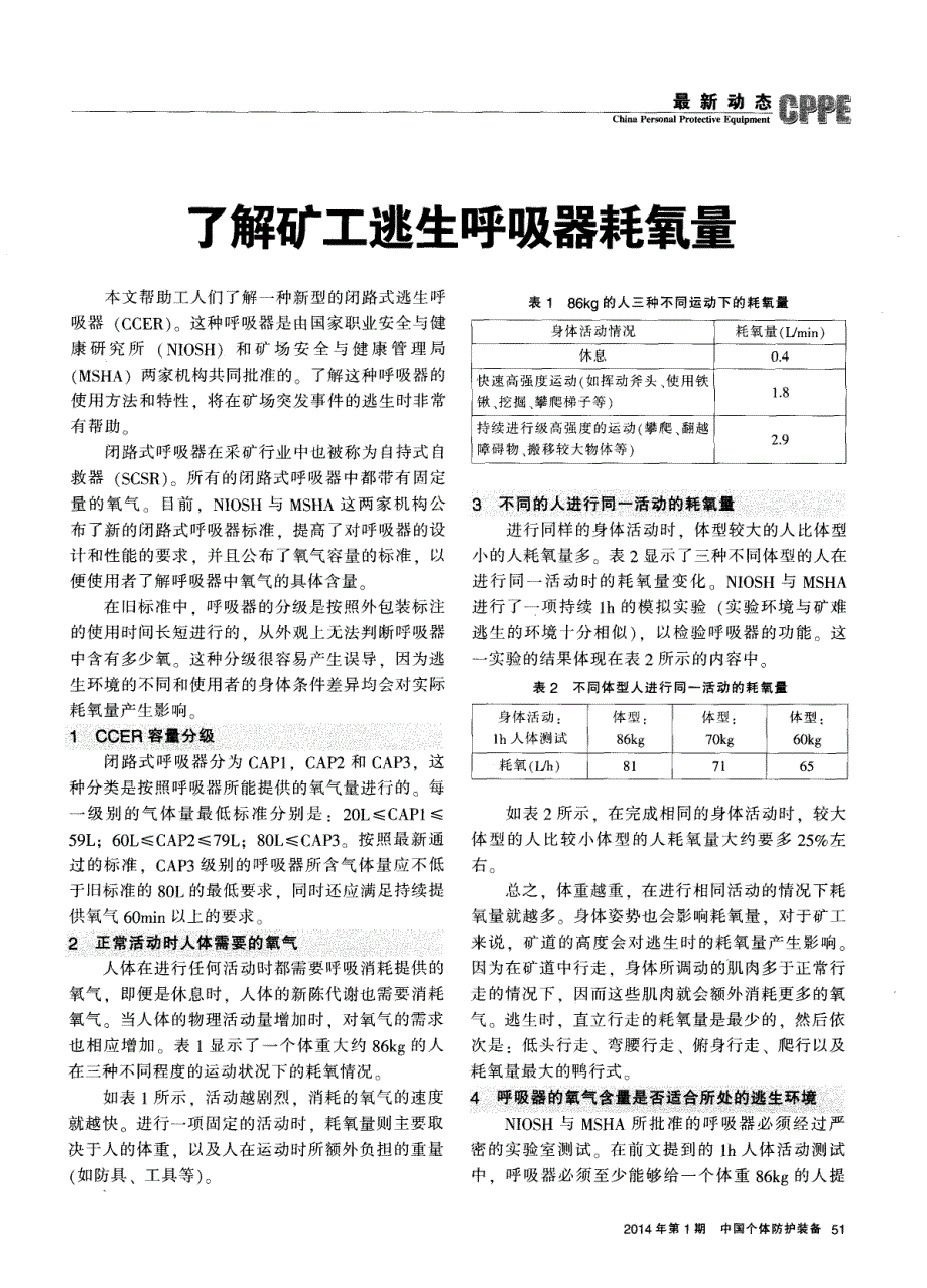 了解矿工逃生呼吸器耗氧量 (论文)_第1页