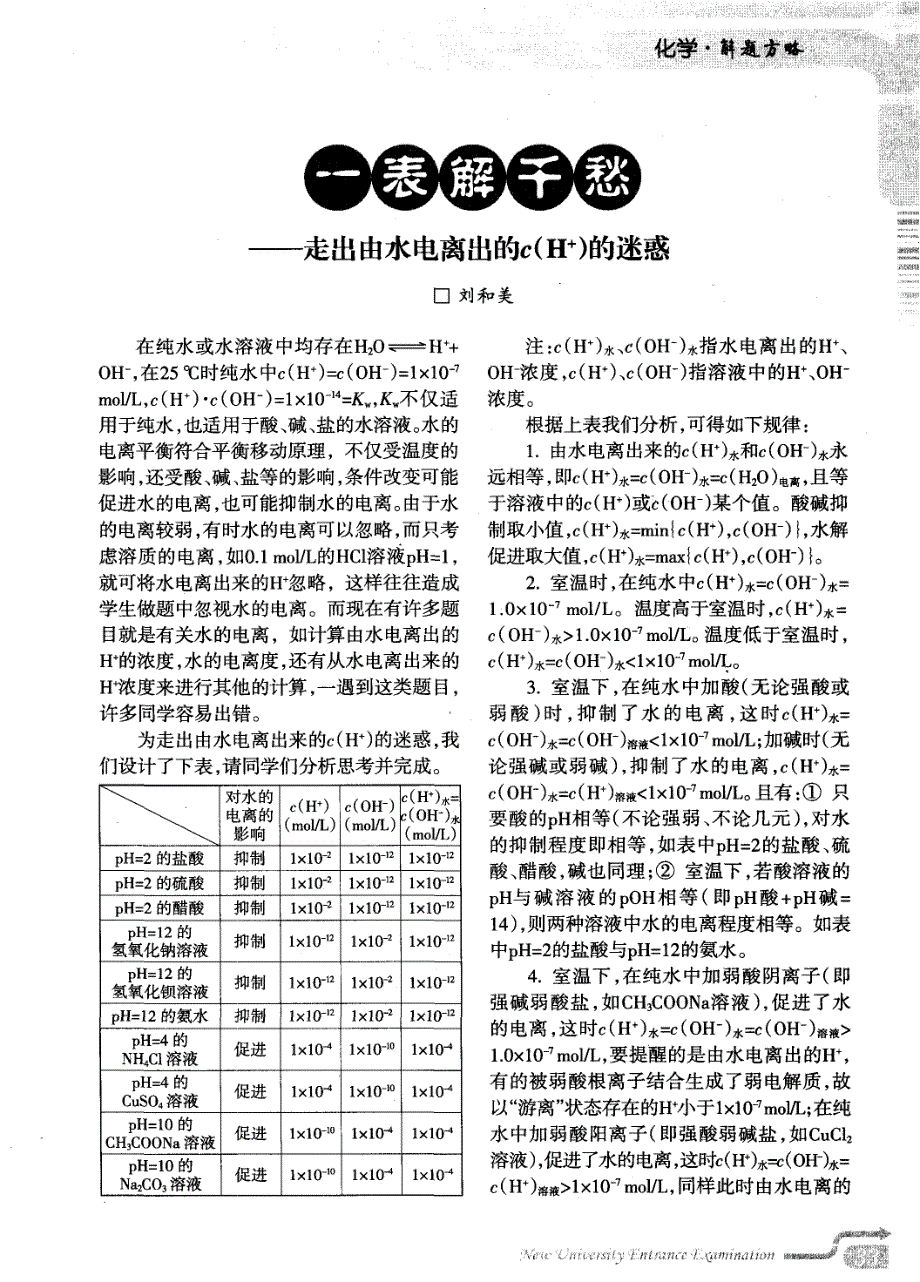 一表解千愁——走出由水电离出的c（H^＋）的迷惑_第1页