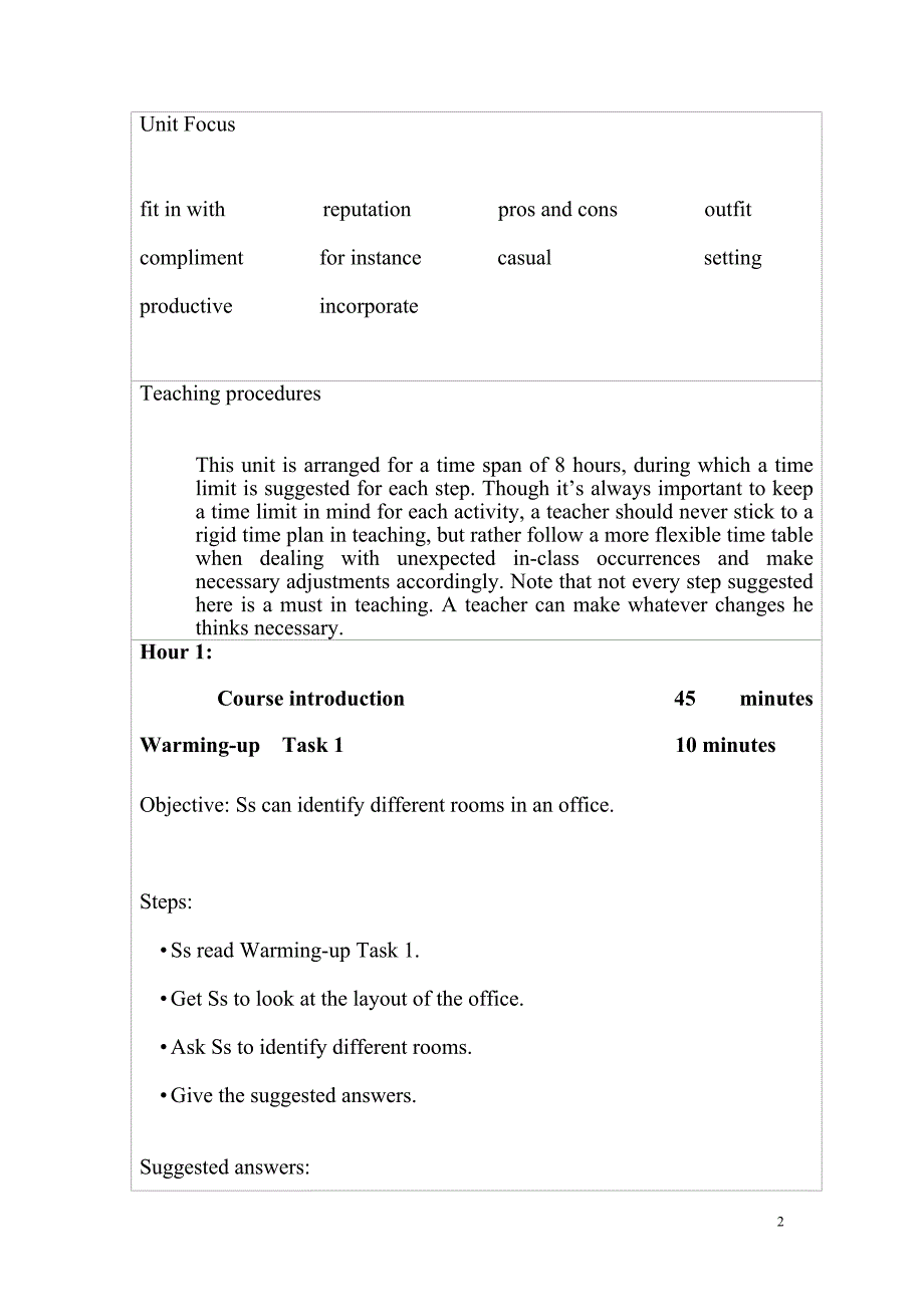 新职业英语《综合英语2》教案unit 1 teaching plan_第2页