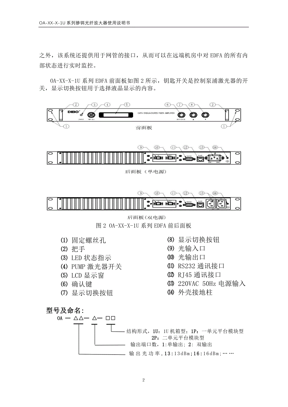 OA系列EDFA使用说明书_第4页