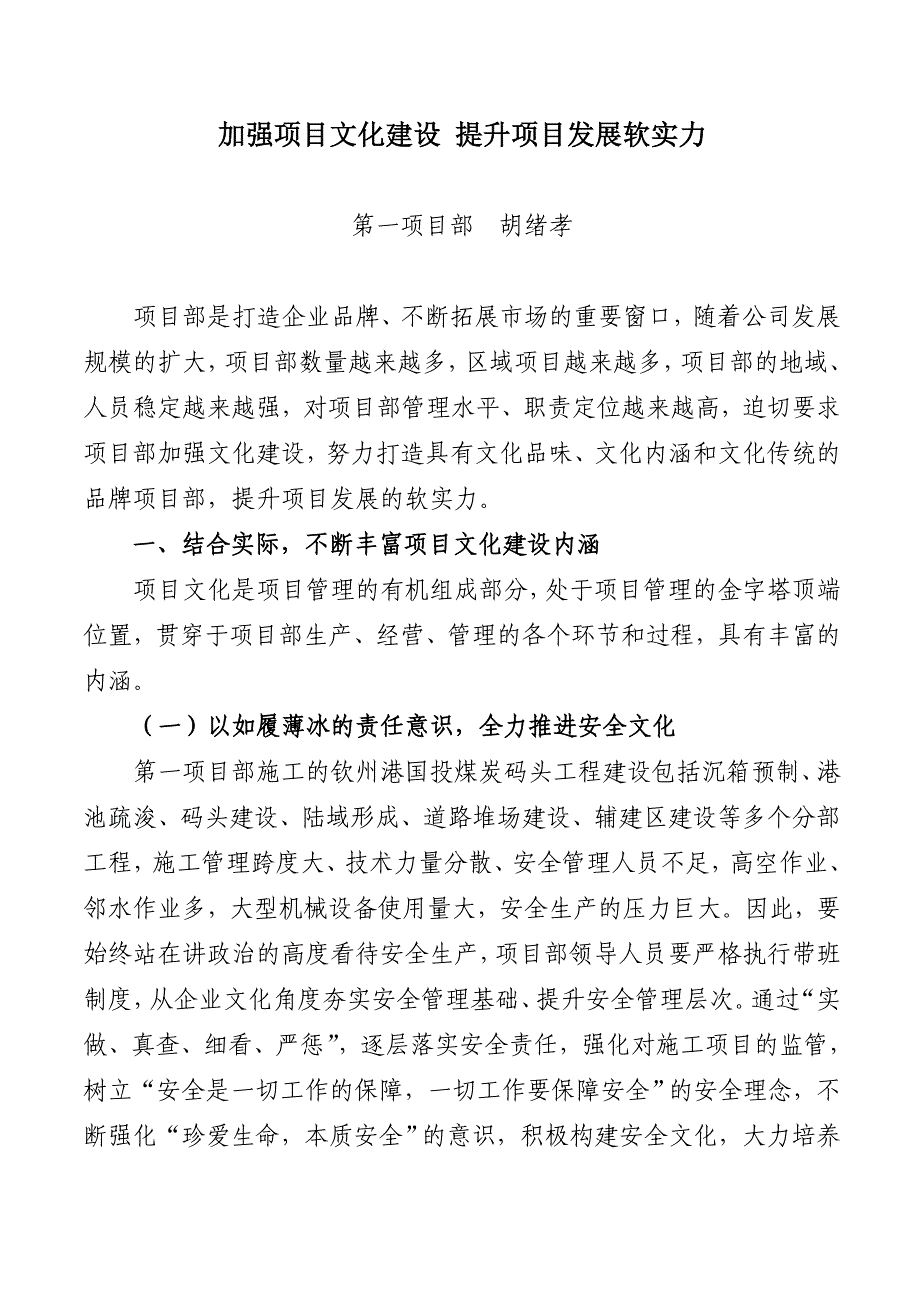 加强项目文化建设提升项目发展软实力_第1页