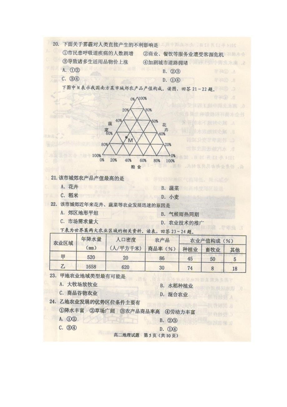 江苏省连云港市2015年高二地理学业水平测试模拟考试试题（扫描版）_第5页