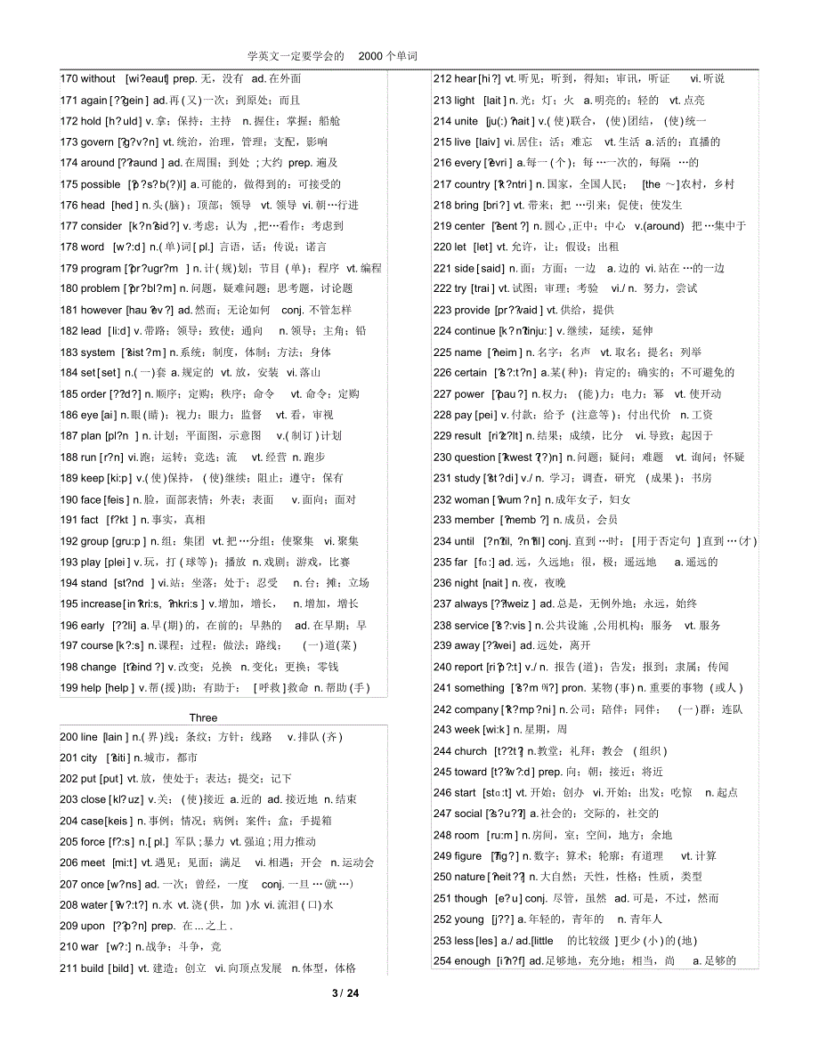 高频2000英语单词(打印版)_第3页