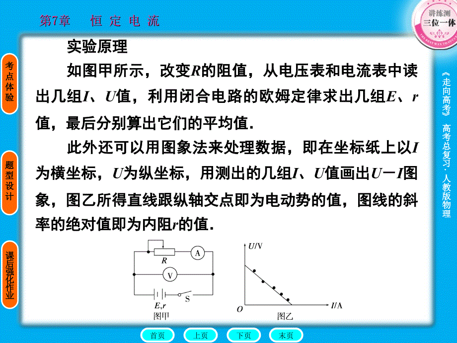 高考物理一轮复习 75 实验（三）测定电源电动势和内阻实验全程课件_第3页