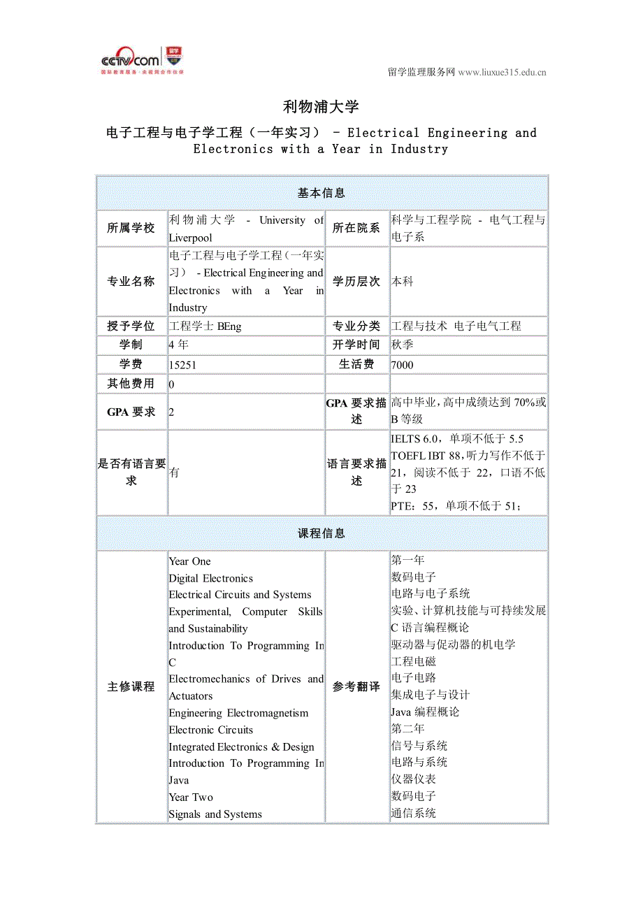 利物浦大学电子工程与电子学工程(一年实习)本科_第1页