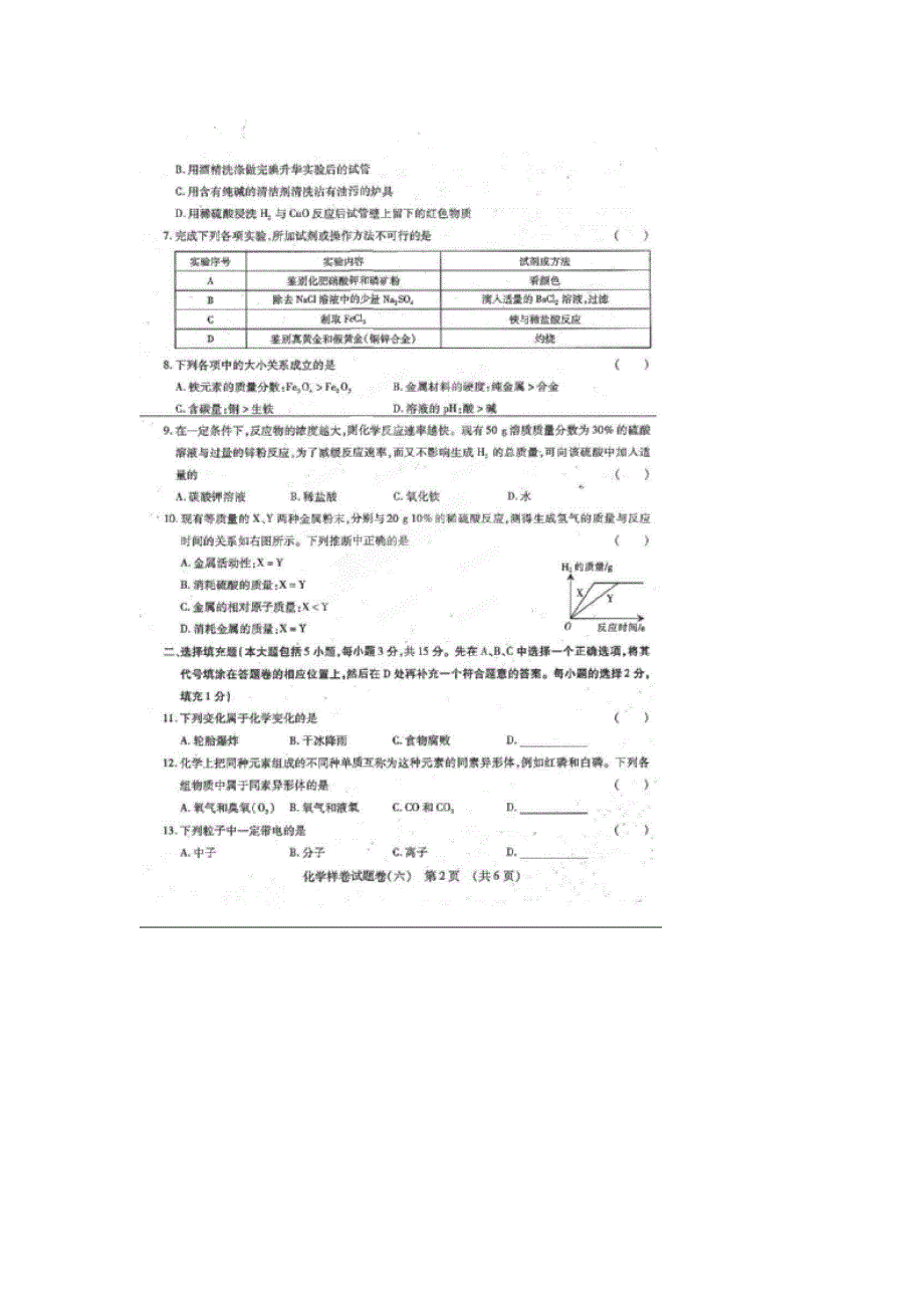 江西省2014年中等学校招生中考化学预测试题（六）（扫描版）_第2页