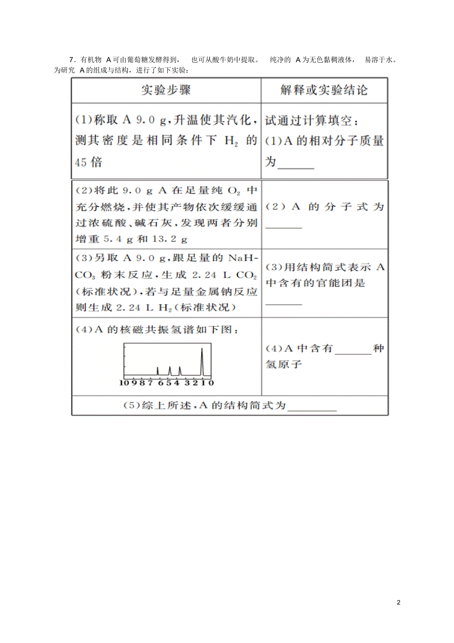 1.4.2元素分析和相对分子质量的测定课后练习-题_第2页