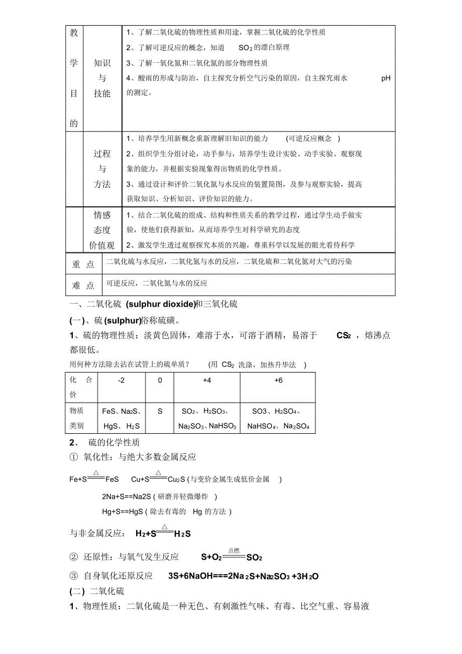 高中化学必修一硫教案_第1页