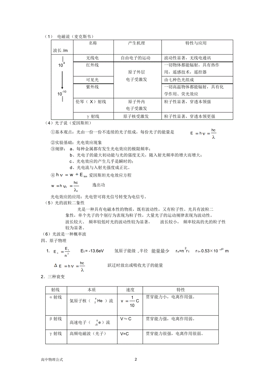 高中物理光、原子物理公式_第2页