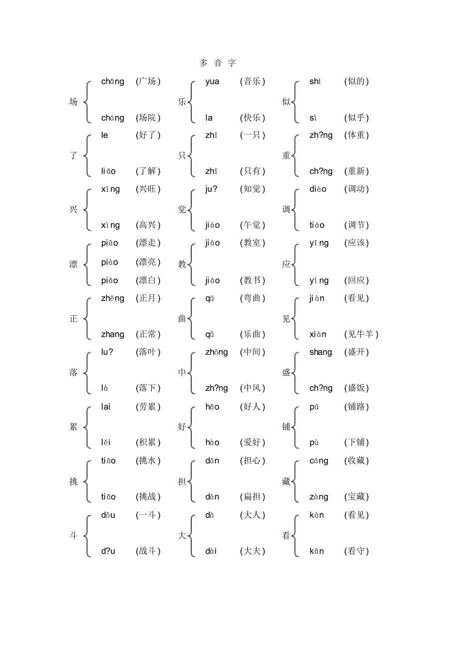 二年上语文多音字_第1页