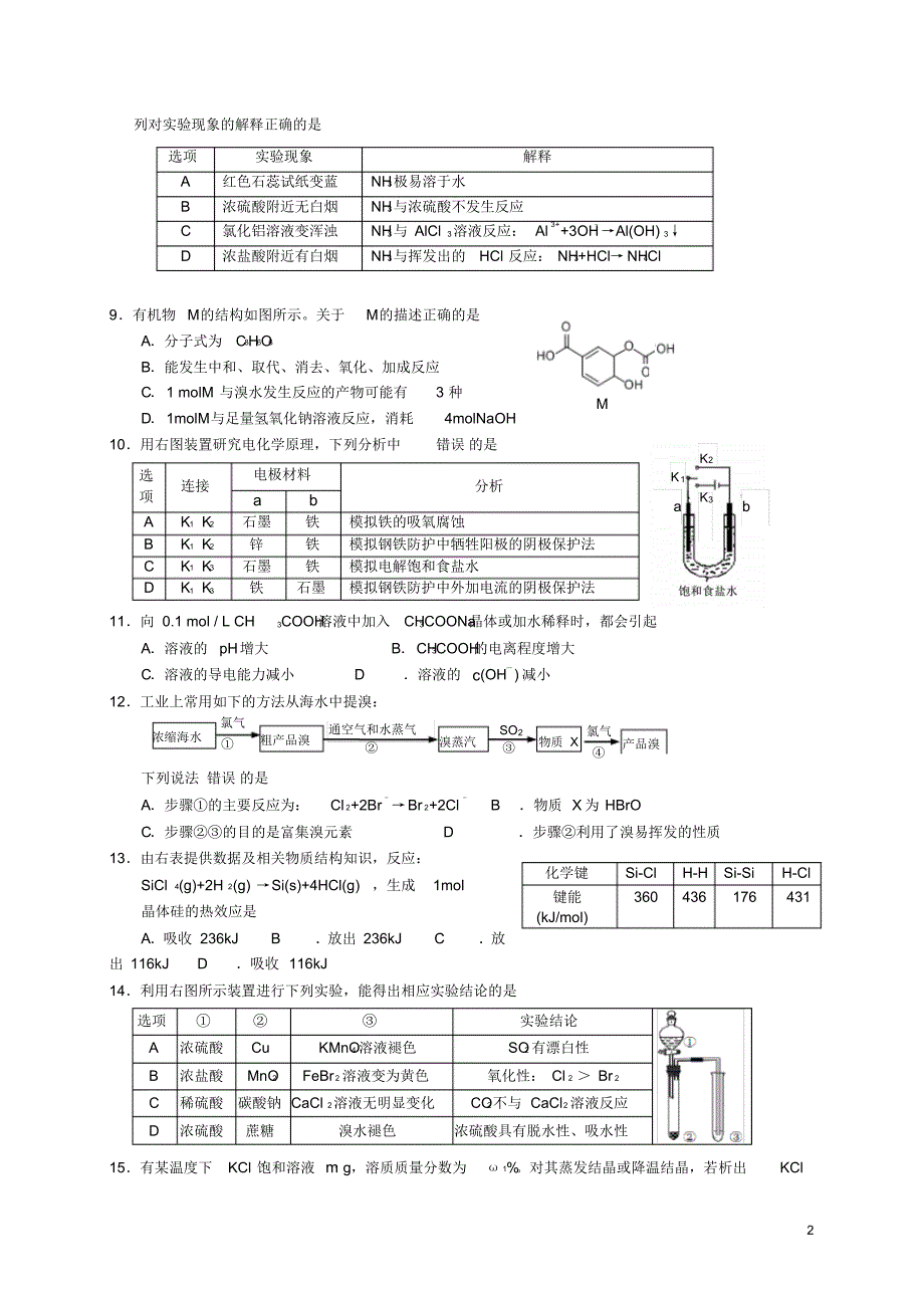 上海市杨浦区2016届高三化学上学期期末质量调研试题_第2页