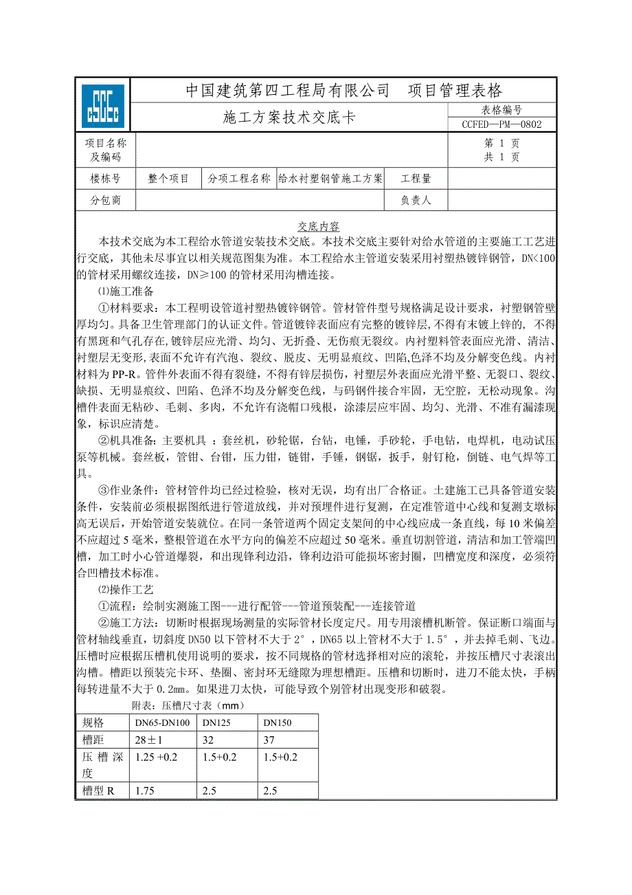 给水管道衬塑镀锌钢管技术交底20150731_第1页