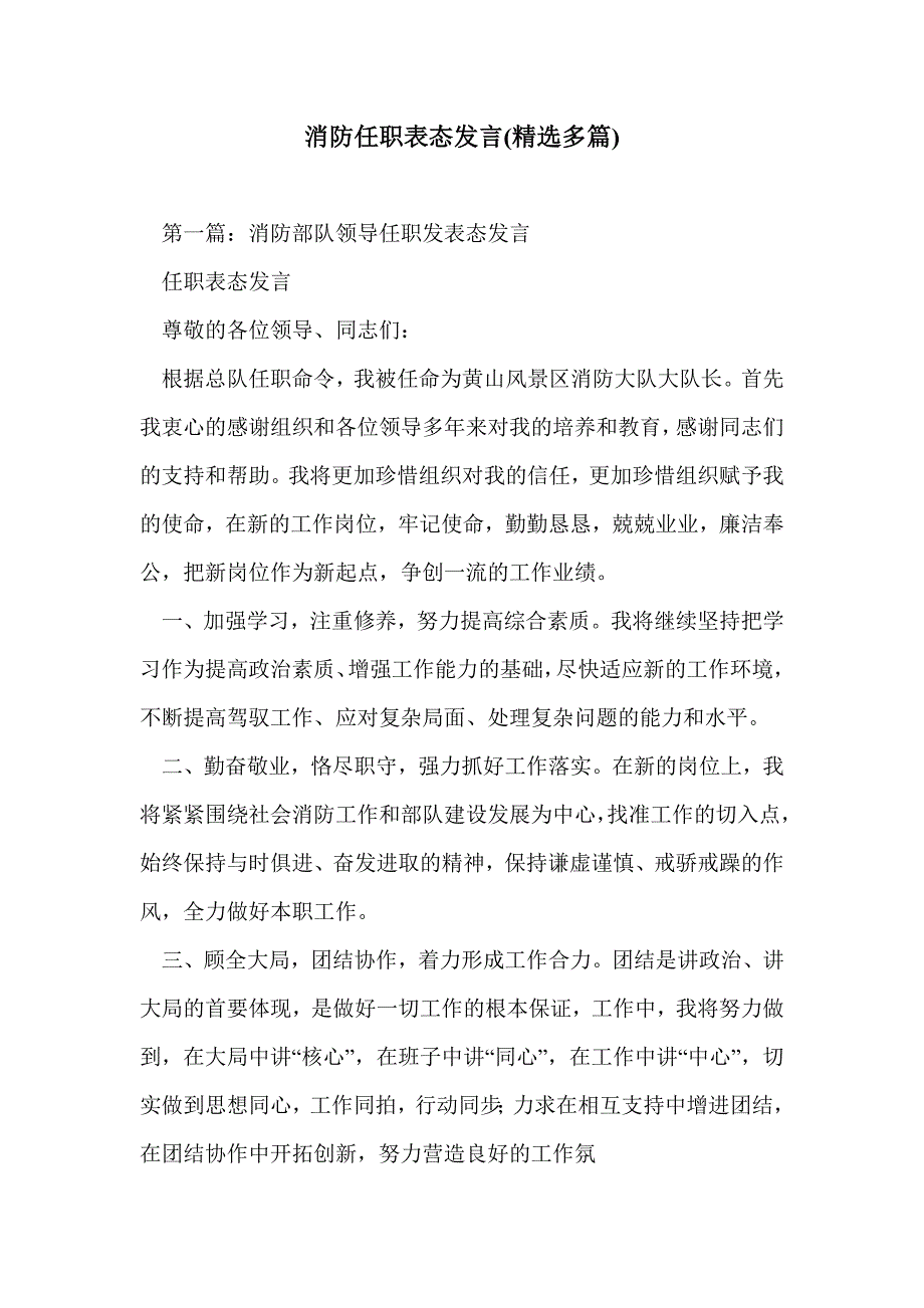 消防任职表态发言(精选多篇)_第1页