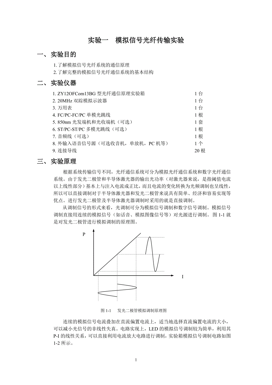 光纤通信实验内容_第1页