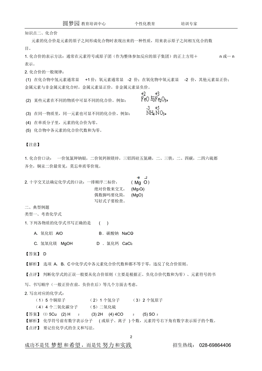 九年级化学——化学式与化合价专题复习及答案_第2页