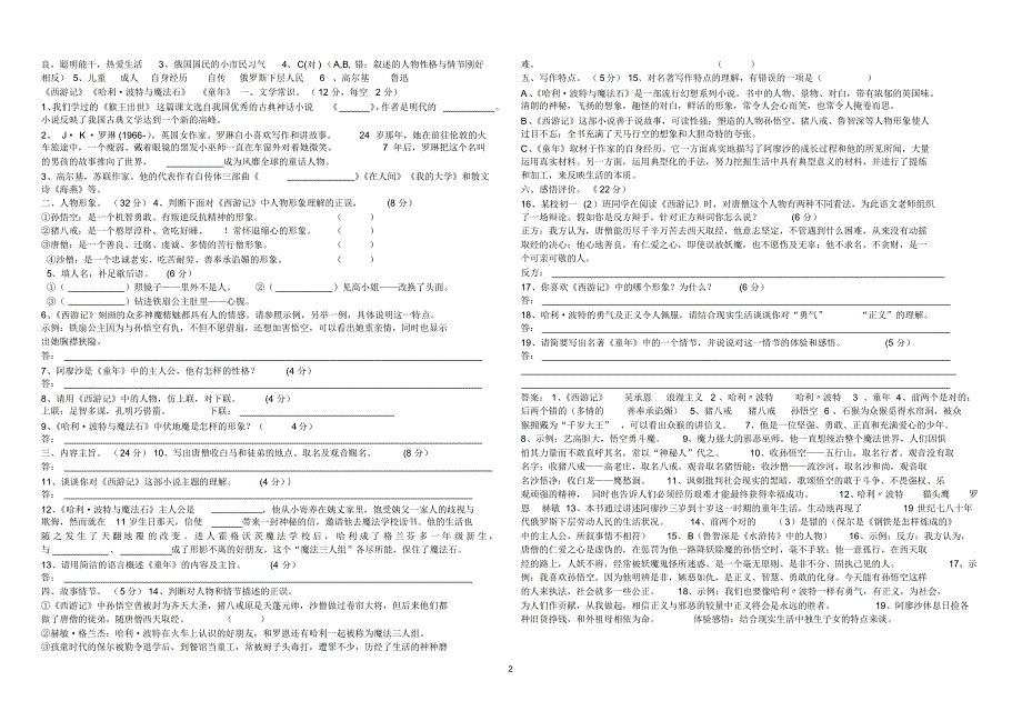 7年级中考名著阅读教材梳理训练_第2页