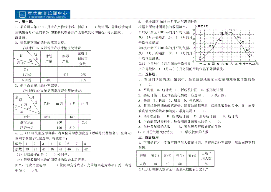 小学数学统计复习题_第1页