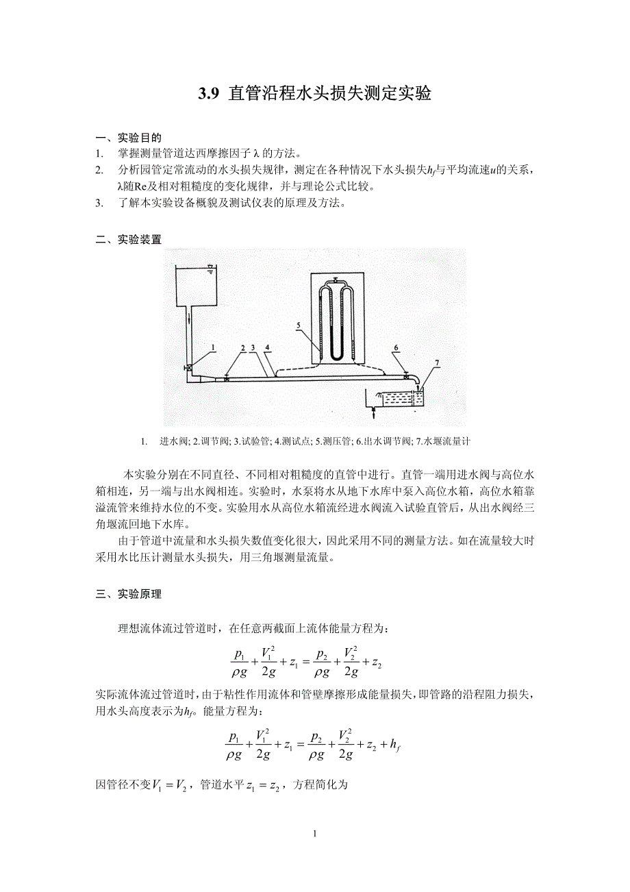 直管沿程水头损失的测定_第1页