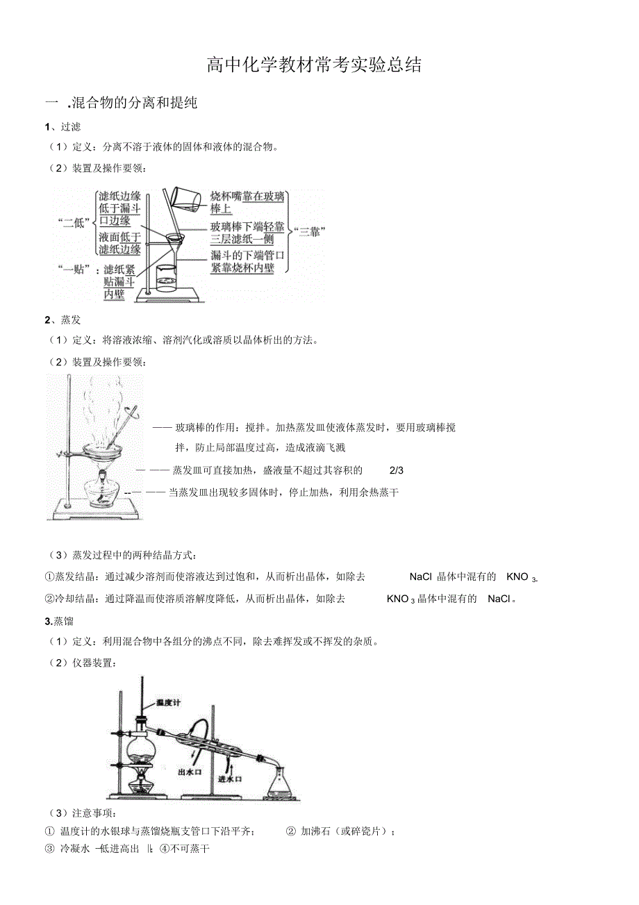 高中化学教材常考实验总结(经典)_第1页