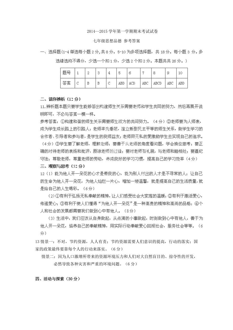 河南省孟津县2014-2015学年七年级政治上学期期末考试试题（扫描版）_第5页