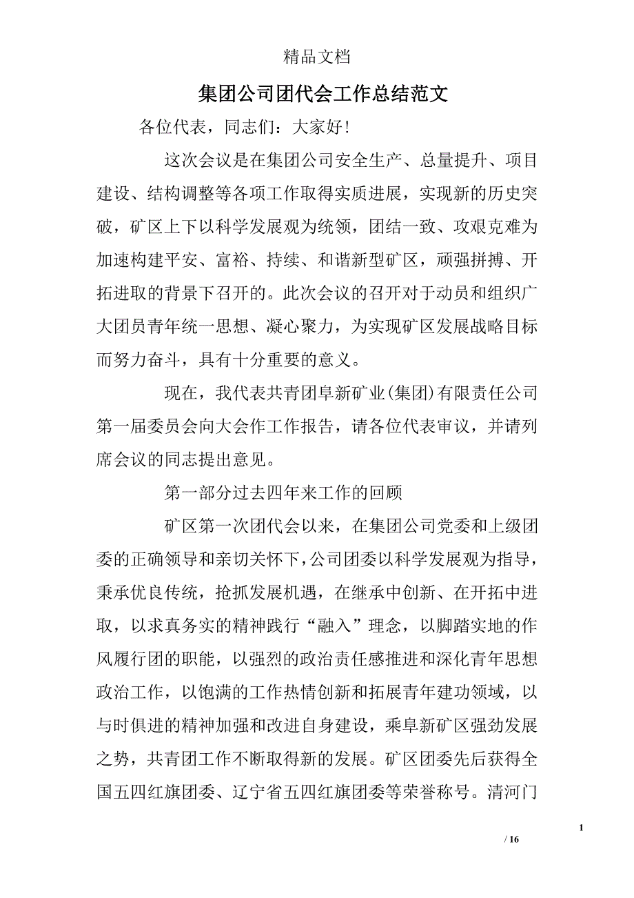 集团公司团代会工作总结范文 _第1页