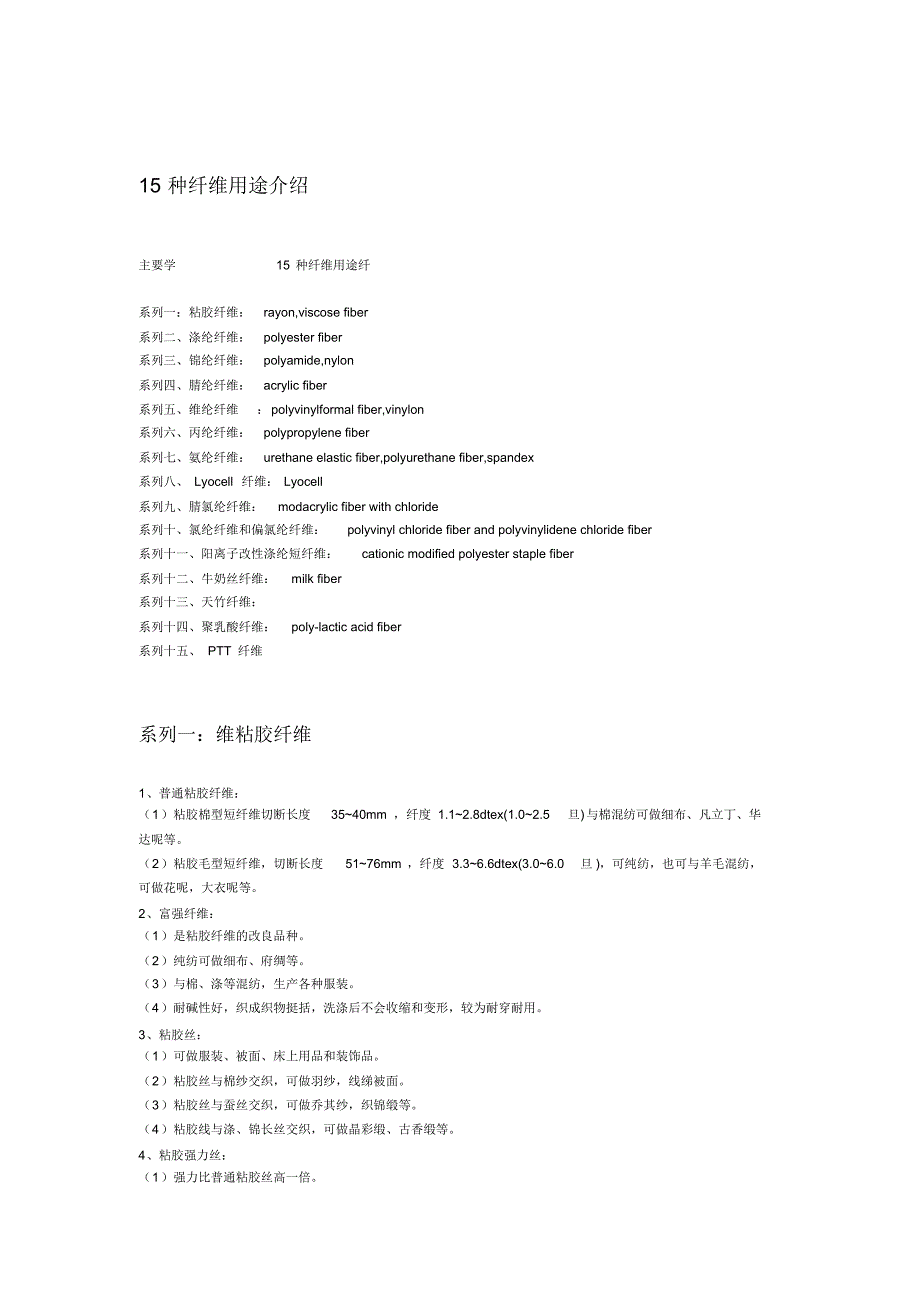 15种纤维用途介绍_第1页