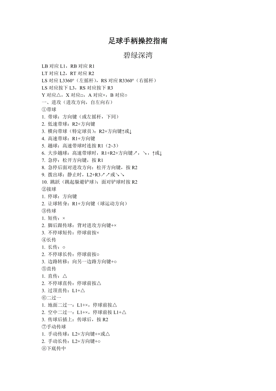 足球手柄操控指南_第1页