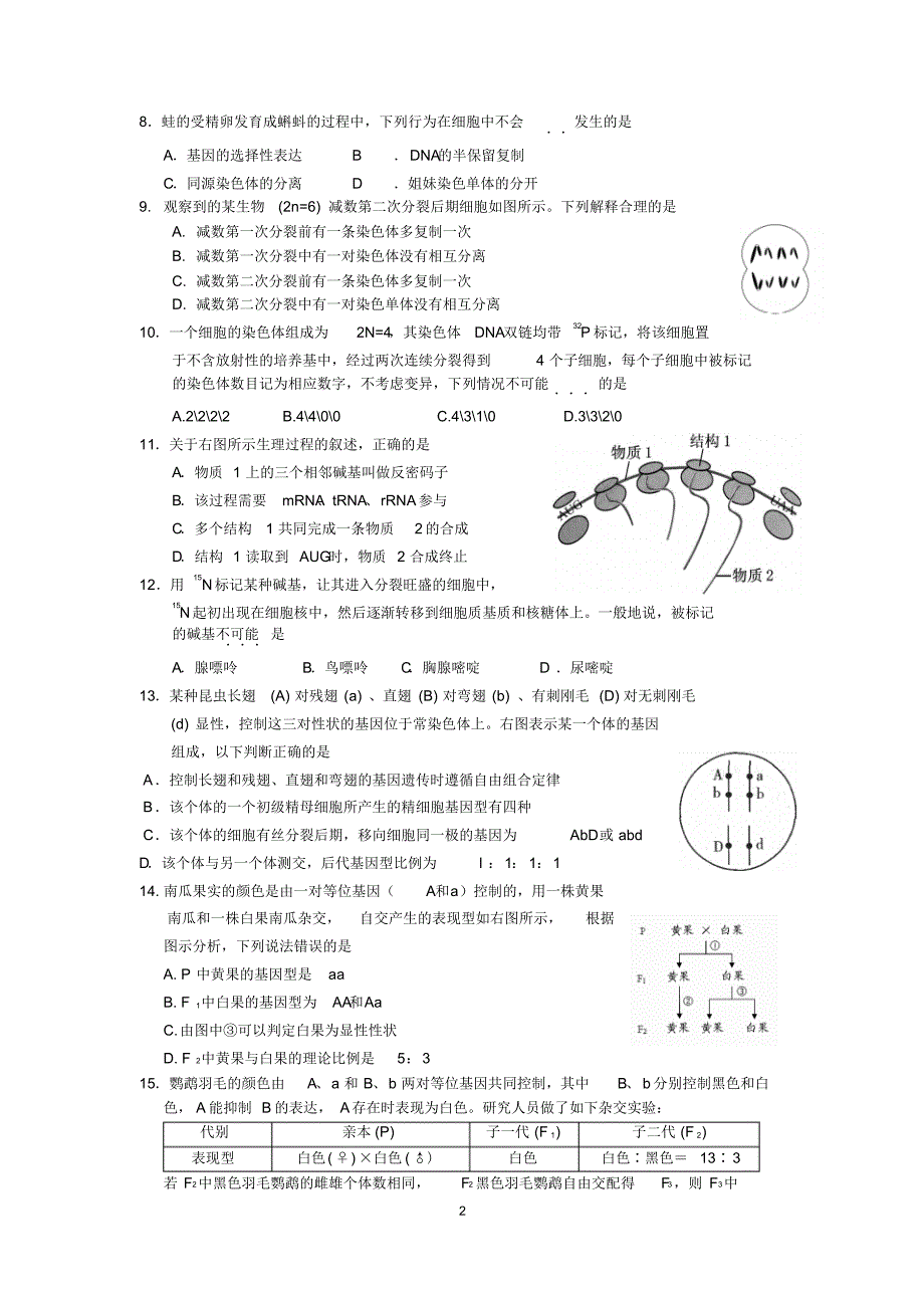 顺义区2016届高三尖子生综合素质展示生物试卷_第2页