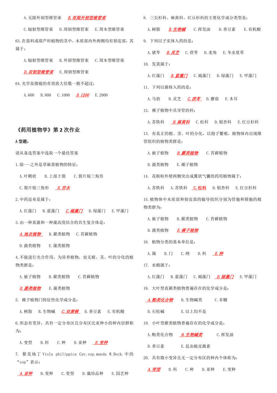 药用植物学作业1-3_第4页