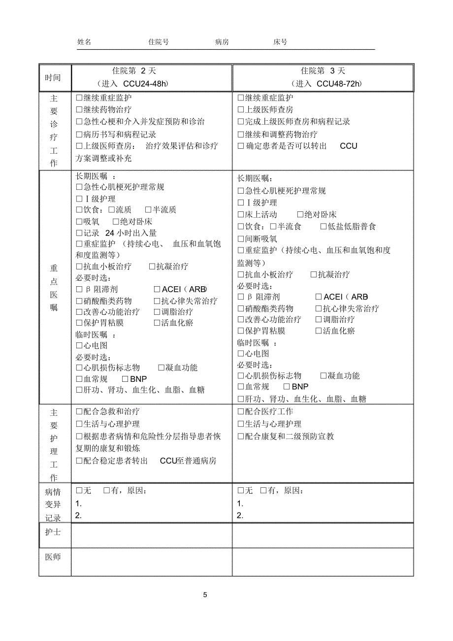 16开三版急性ST段抬高心肌梗死临床路径表单9.18_第5页