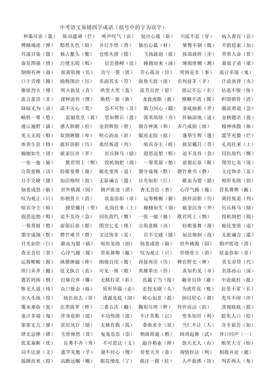 中考语文易错四字成语_第1页