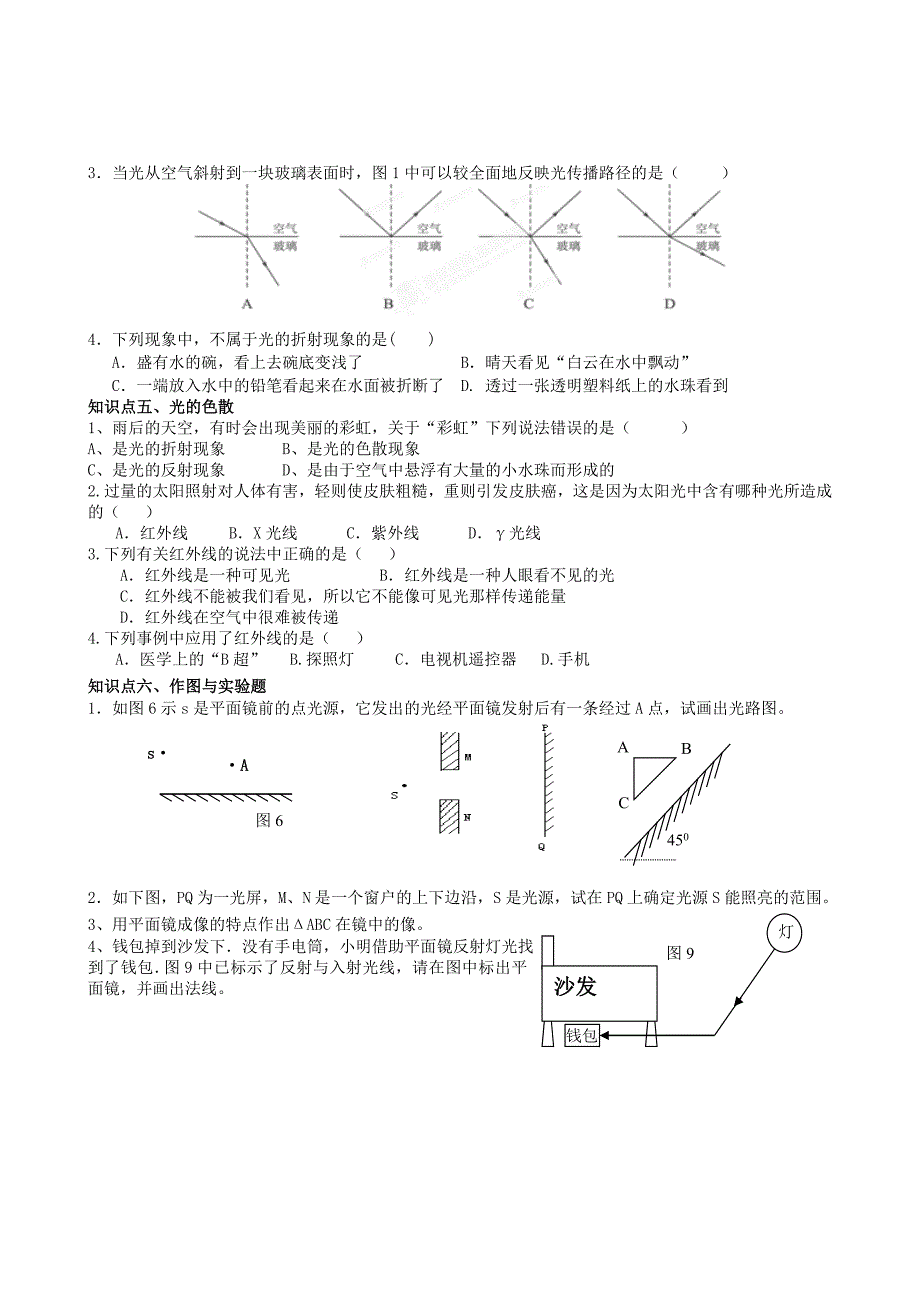 河北省藁城市尚西中学八年级物理上册 第4章 光现象复习题二（无答案）（新版）新人教版_第2页