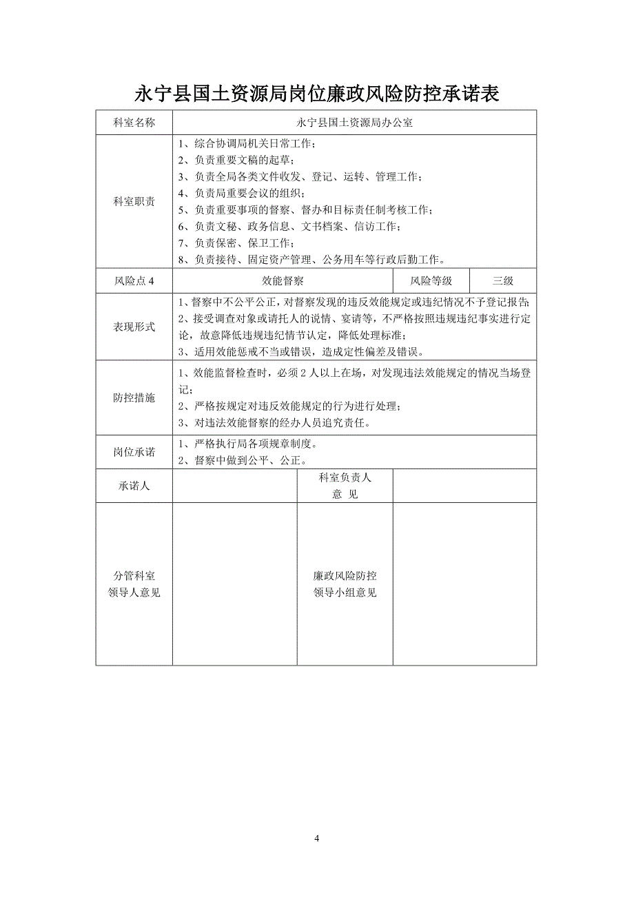 县级国土资源局岗位廉政风险防控承诺表25522_第4页