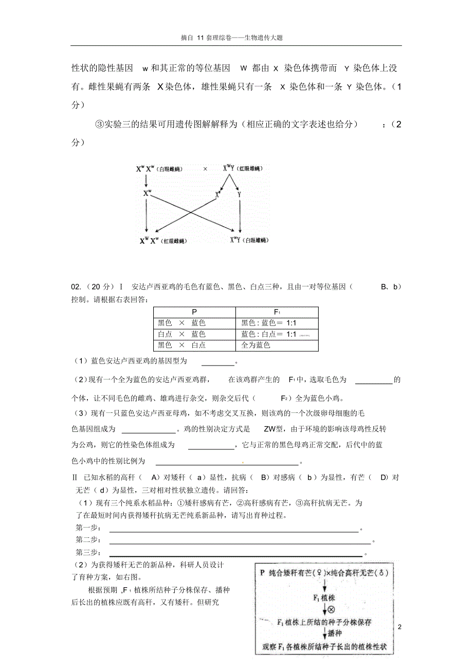 高考理综生物大题之遗传病真题_第2页