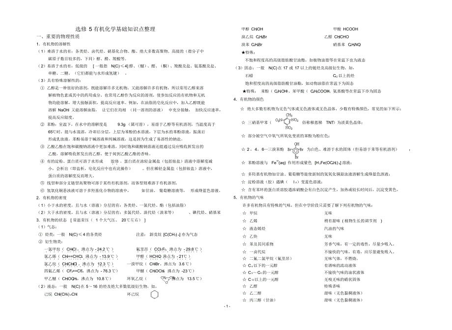 高中化学选修选修五1~5章知识点整理_第1页