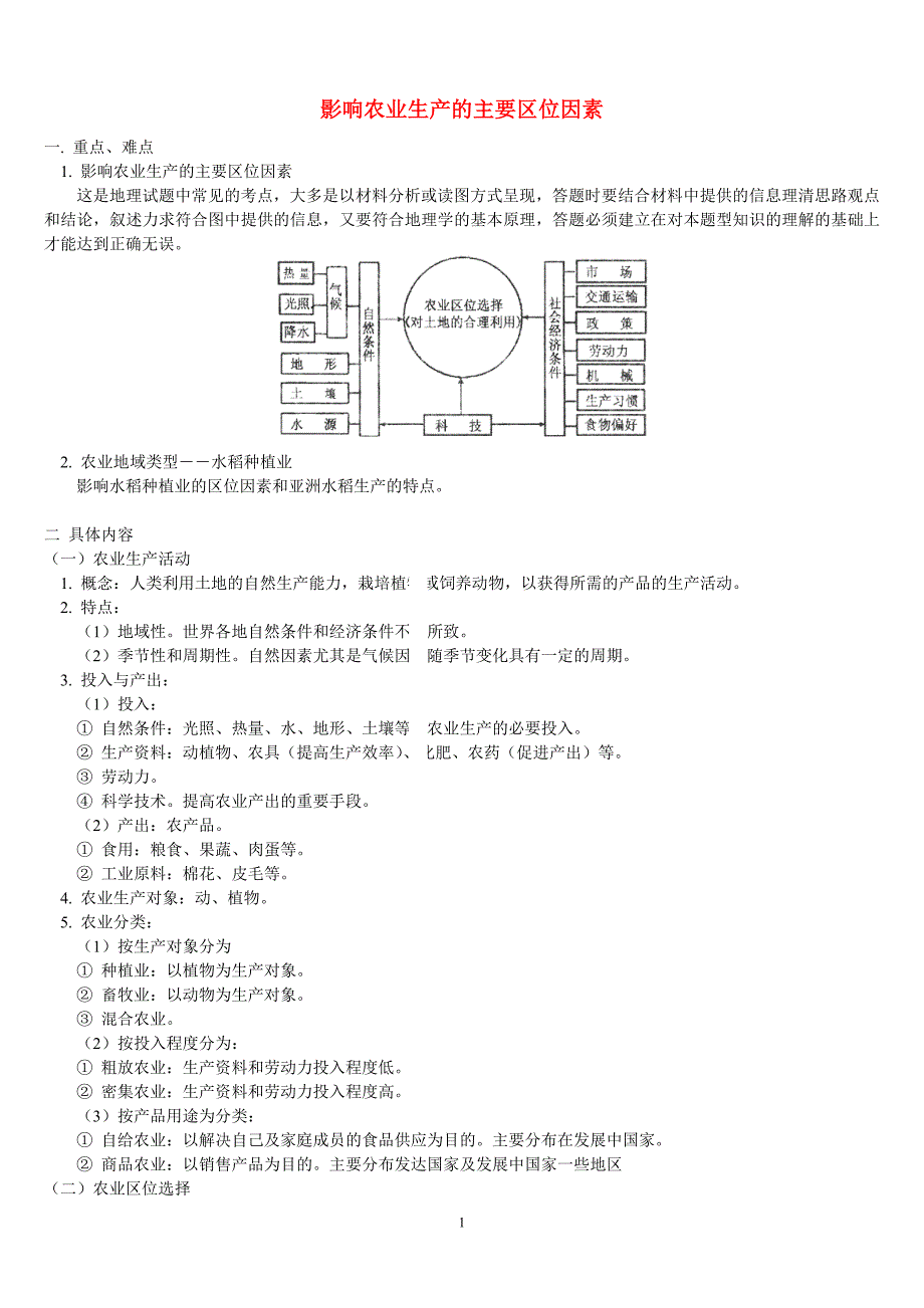 影响农业生产的主要区位因素_第1页