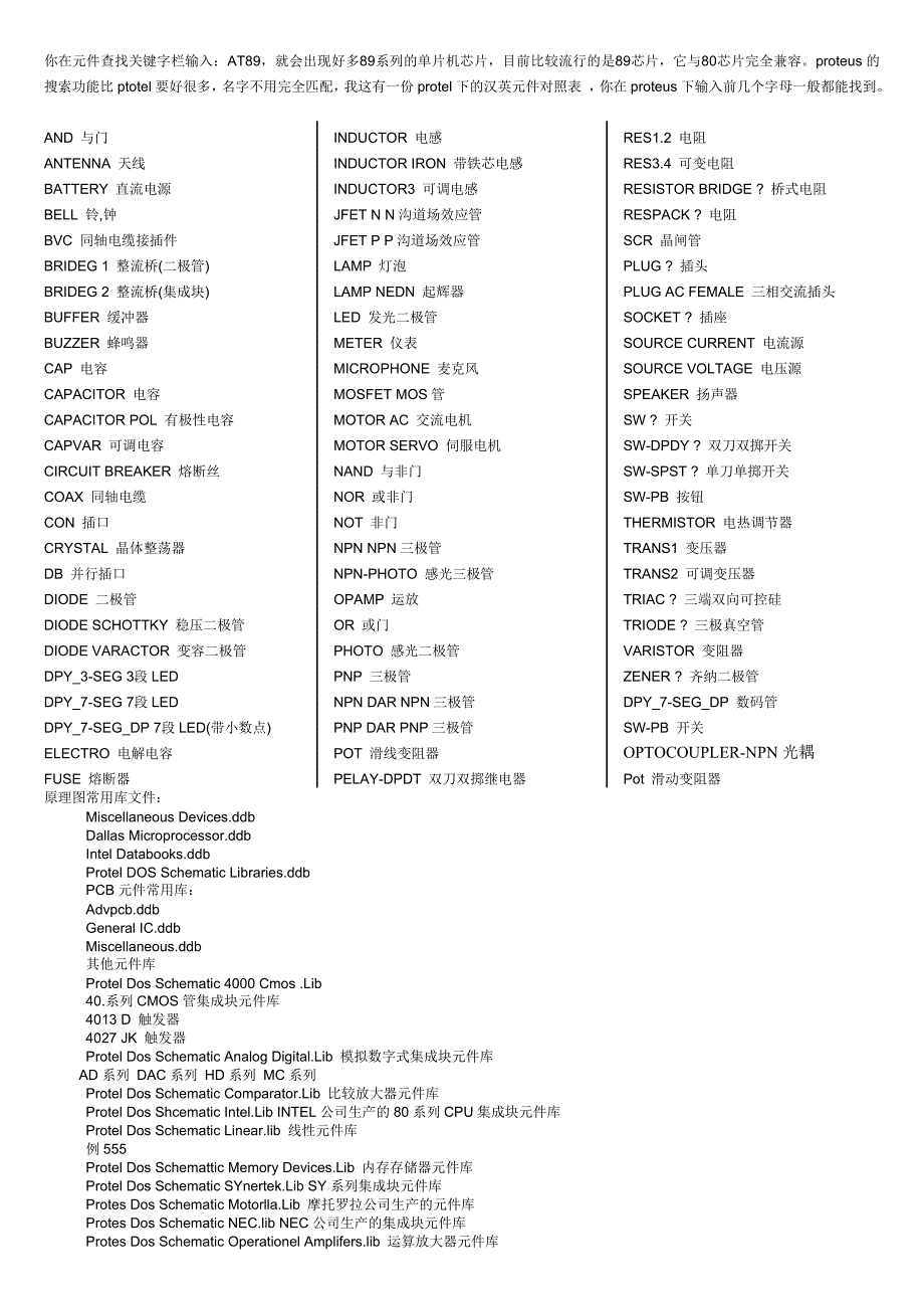 proteus元件库名称中英对照_第1页