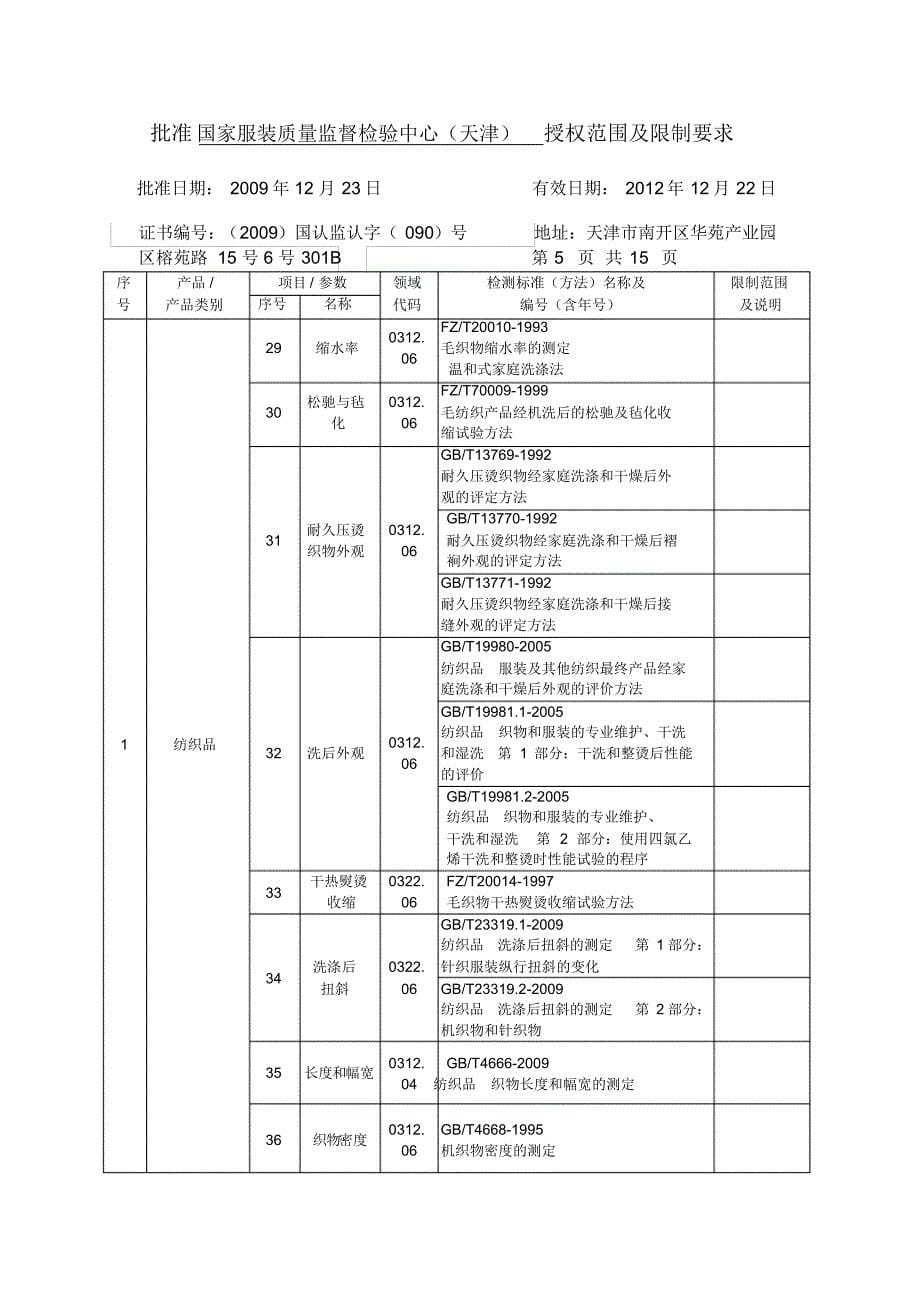 国家服装质量监督检验中心深圳办事处检测范围_第5页