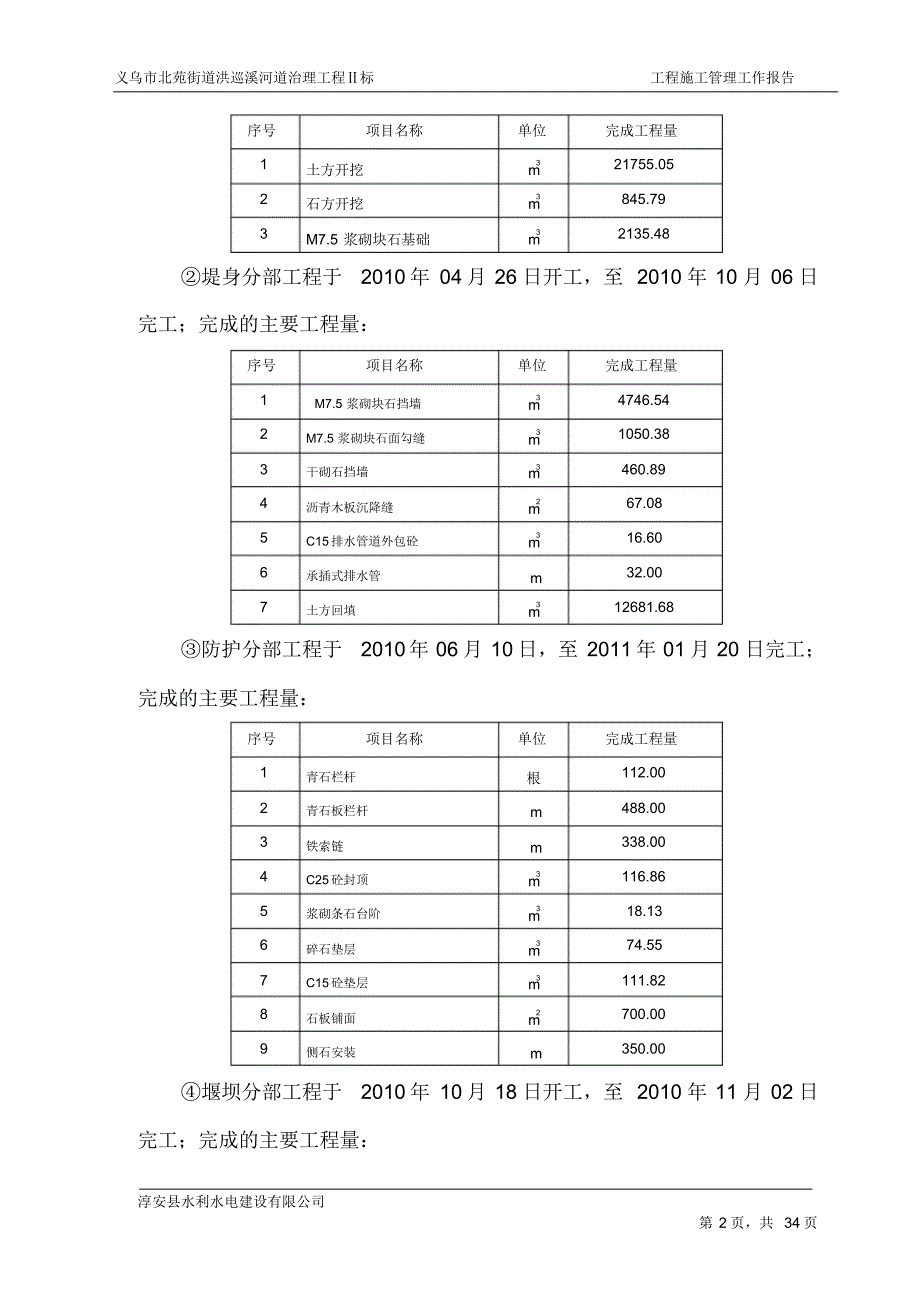 北苑街道洪巡溪河道治理工程完工验收验收施工管理工作报告_第2页