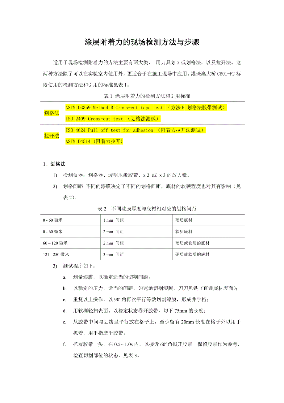 涂层附着力的检测方法与步骤_第1页