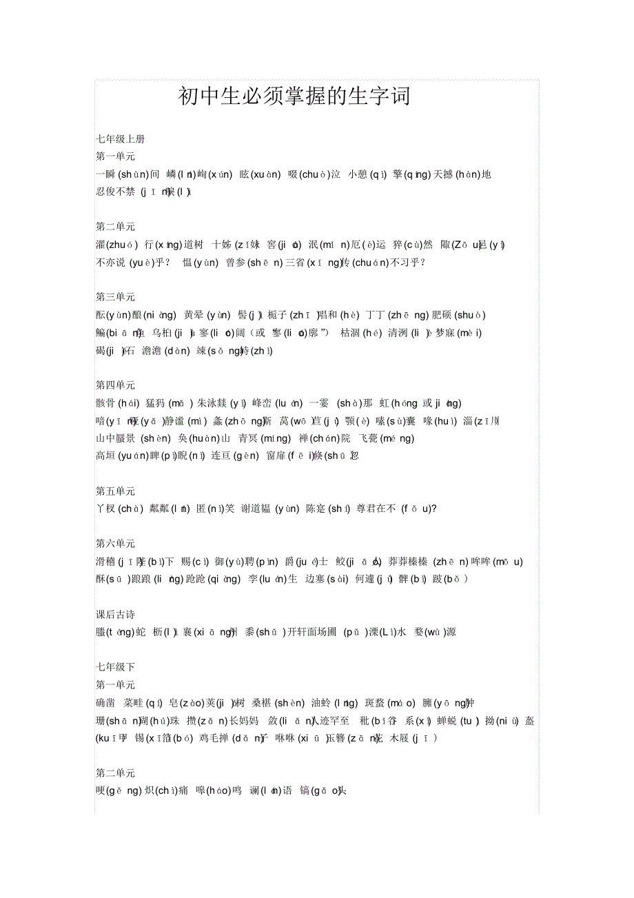 初中生必须掌握的生字词_第1页