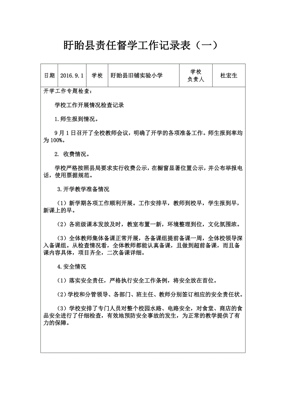 盱眙县责任督学工作记录表(最新)_第1页