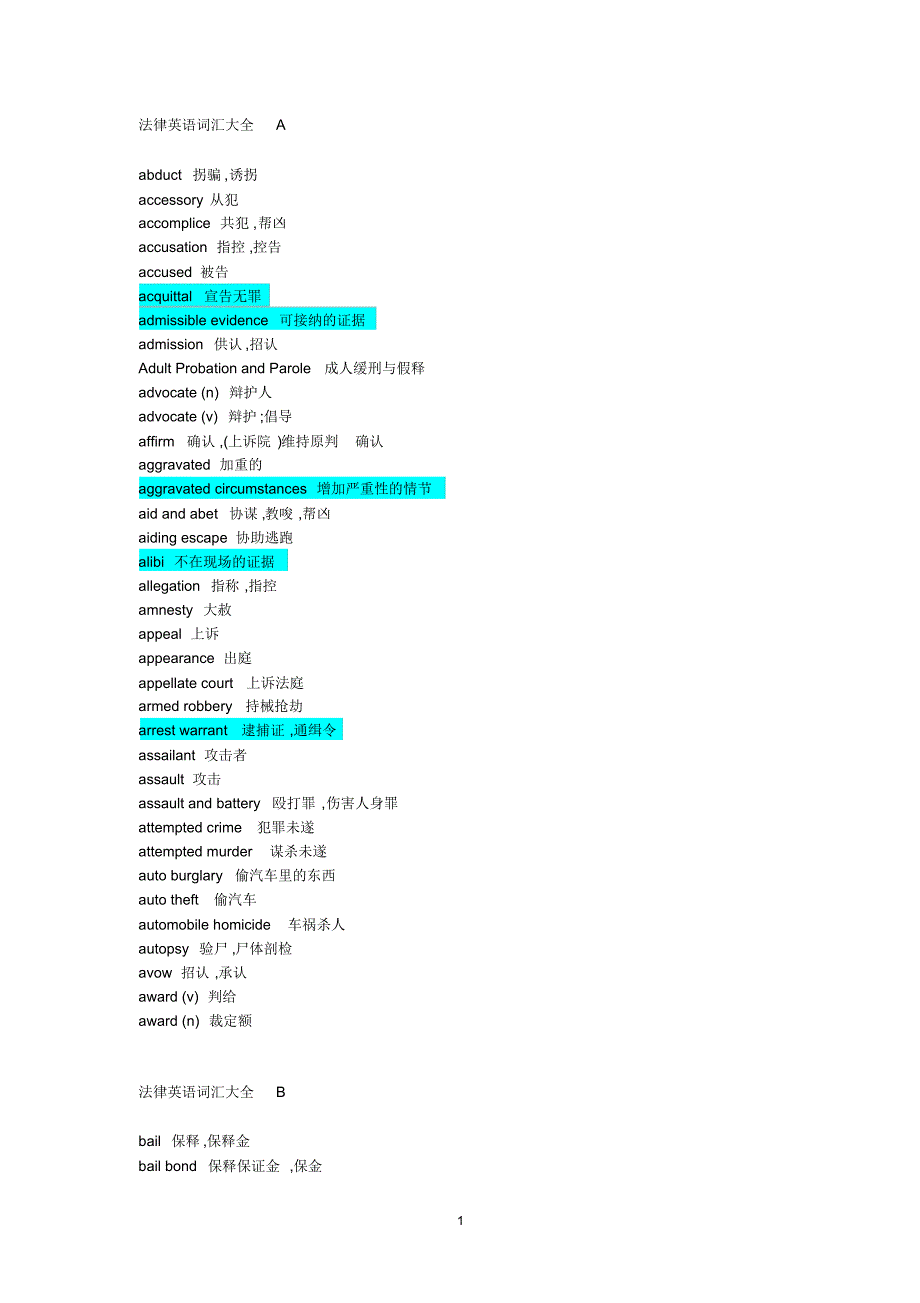 法律英语词汇大全A-Z(基础)_第1页