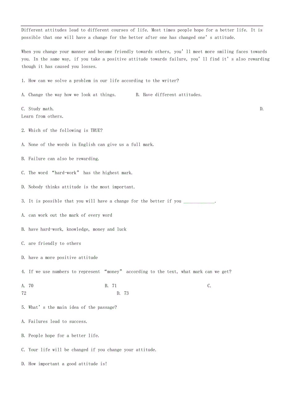 2017中考英语阅读天天练系列——人生百味类_第4页